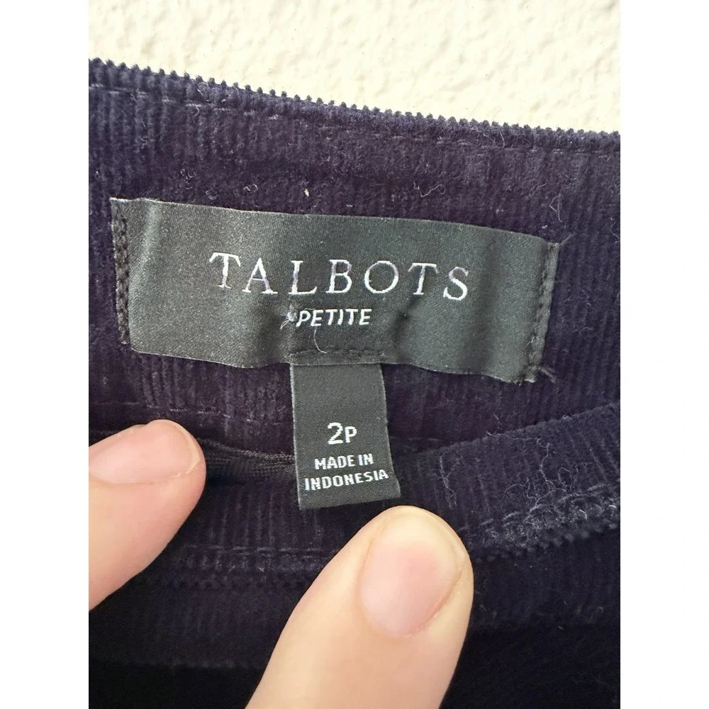 NWOT Talbots Women's Corduroy Pencil Skirt Navy Blue Sz 2P Petite Stretch Pocket